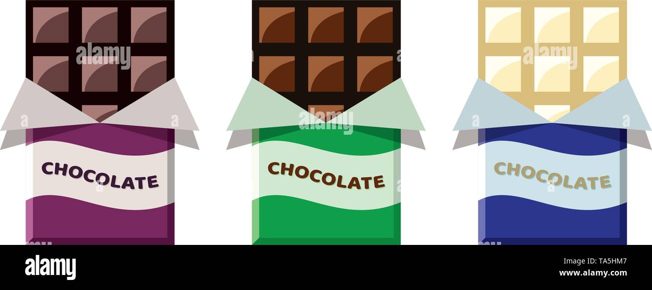 Collection de vecteur a ouvert le chocolat noir, chocolat au lait et de chocolat blanc aluminium en illustration eps10 Illustration de Vecteur