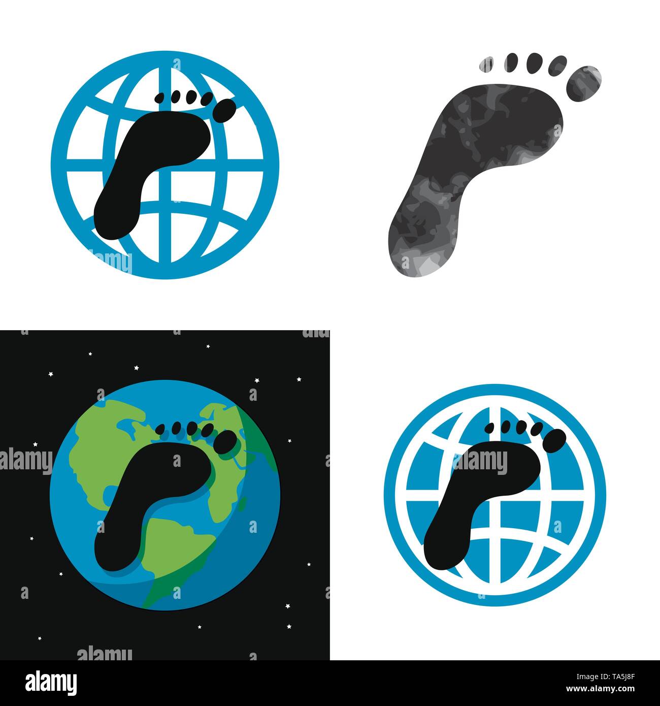 Notion de vecteur de l'empreinte carbone globale crise environnementale durable. de terre globe de l'activité humaine. blackbarefoot de carbone empreinte diox Illustration de Vecteur