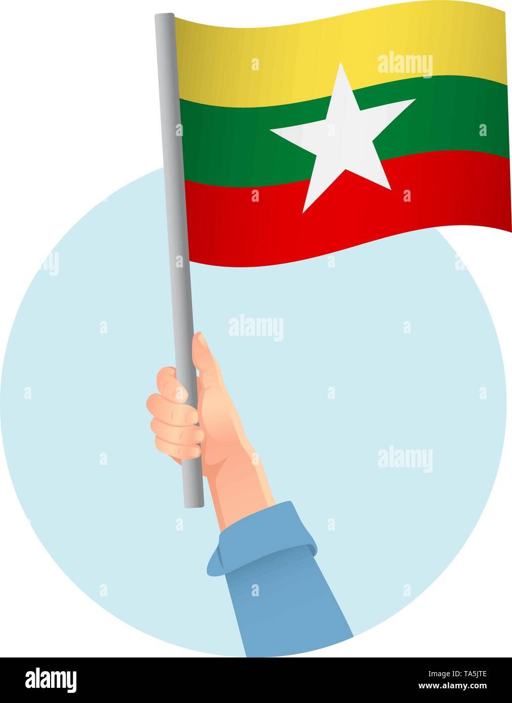 Myanmar drapeau dans la main. Contexte patriotique. Drapeau national du Myanmar vector illustration Illustration de Vecteur