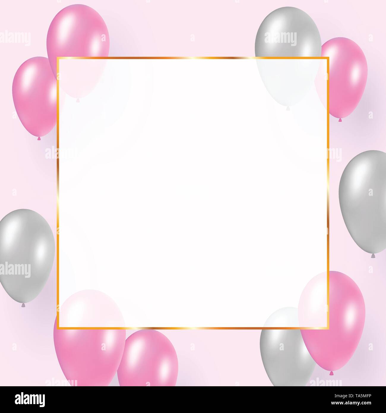 Conception célébration sur fond clair. Concept de fête avec le vol d'argent et rose des ballons. L'espace vide blanc transparent pour le texte au milieu Illustration de Vecteur