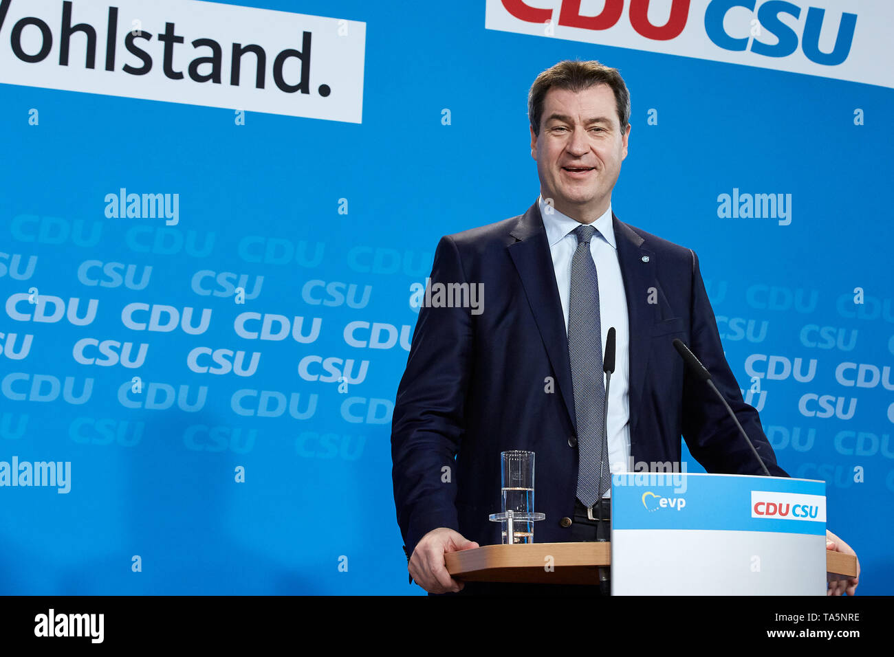 25.03.2019, Berlin, Berlin, Allemagne - Markus Soeder, président de la CSU et premier ministre d'État de Bavière. Lors d'une conférence de presse de la CDU et la CSU sur les joi Banque D'Images