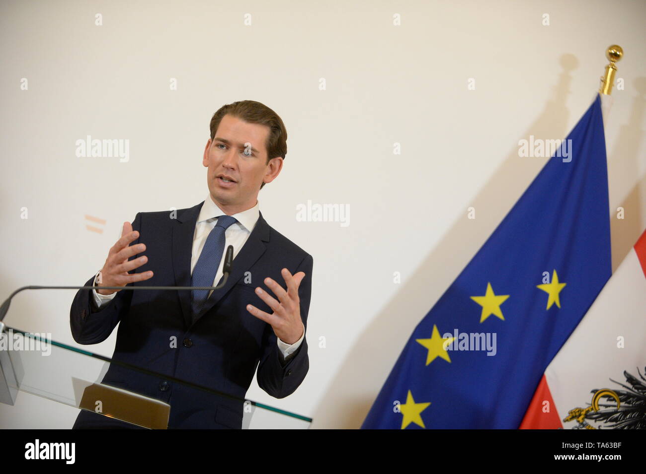 Vienne, Autriche. 22 mai, 2019. Déclaration à la presse par le chancelier fédéral autrichien Kurz dans la chancellerie fédérale Ballhausplatz 2 après l'inauguration des nouveaux ministres. Credit : Franz Perc/Alamy Live News Banque D'Images