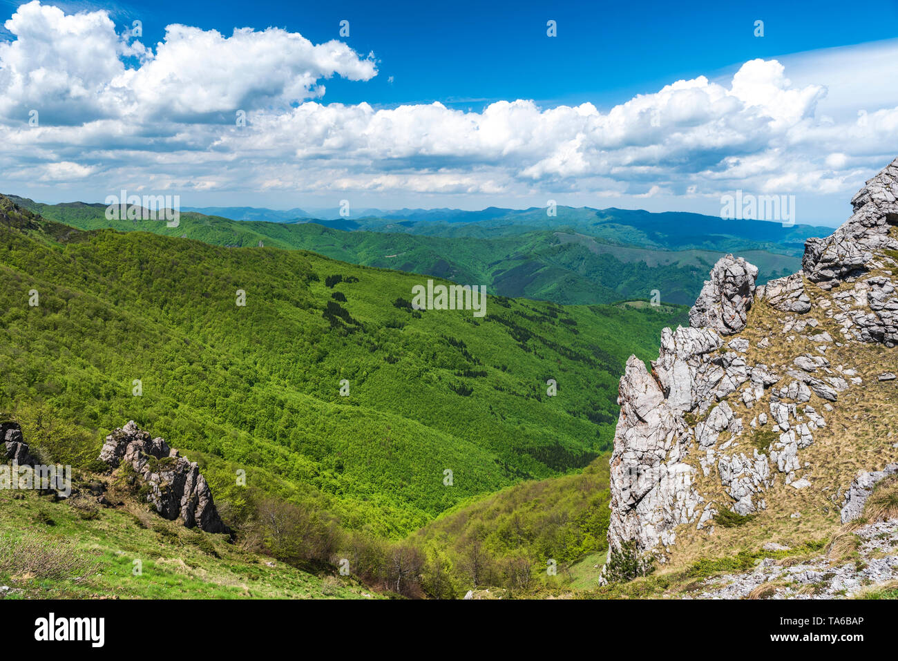 Belle vue sur la montagne de la voie de Beklemeto à Kozya Stena, Sofia, Bulgarie des Balkans Banque D'Images