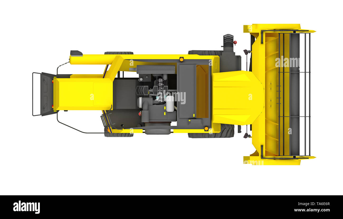 Moissonneuse batteuse Vue de dessus isolé sur blanc. Le rendu 3D Banque D'Images