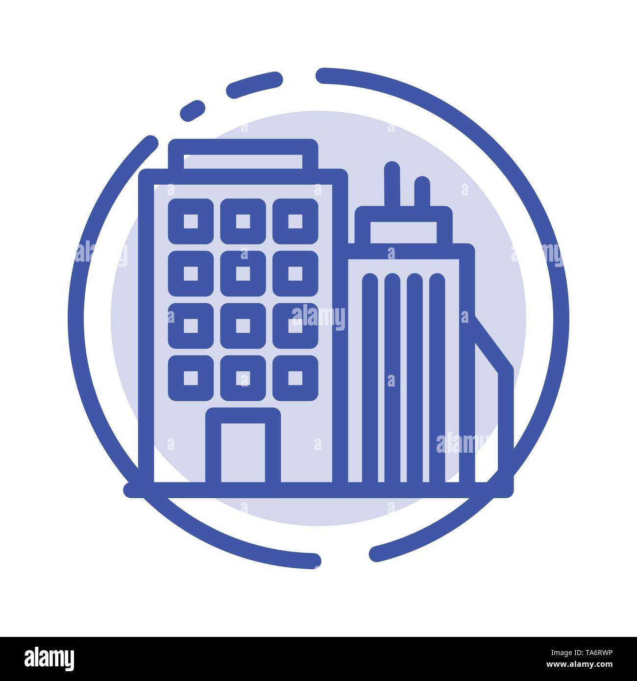 Bureau, immeuble, Tour, siège social sur l'icône de la ligne en pointillé bleu Illustration de Vecteur