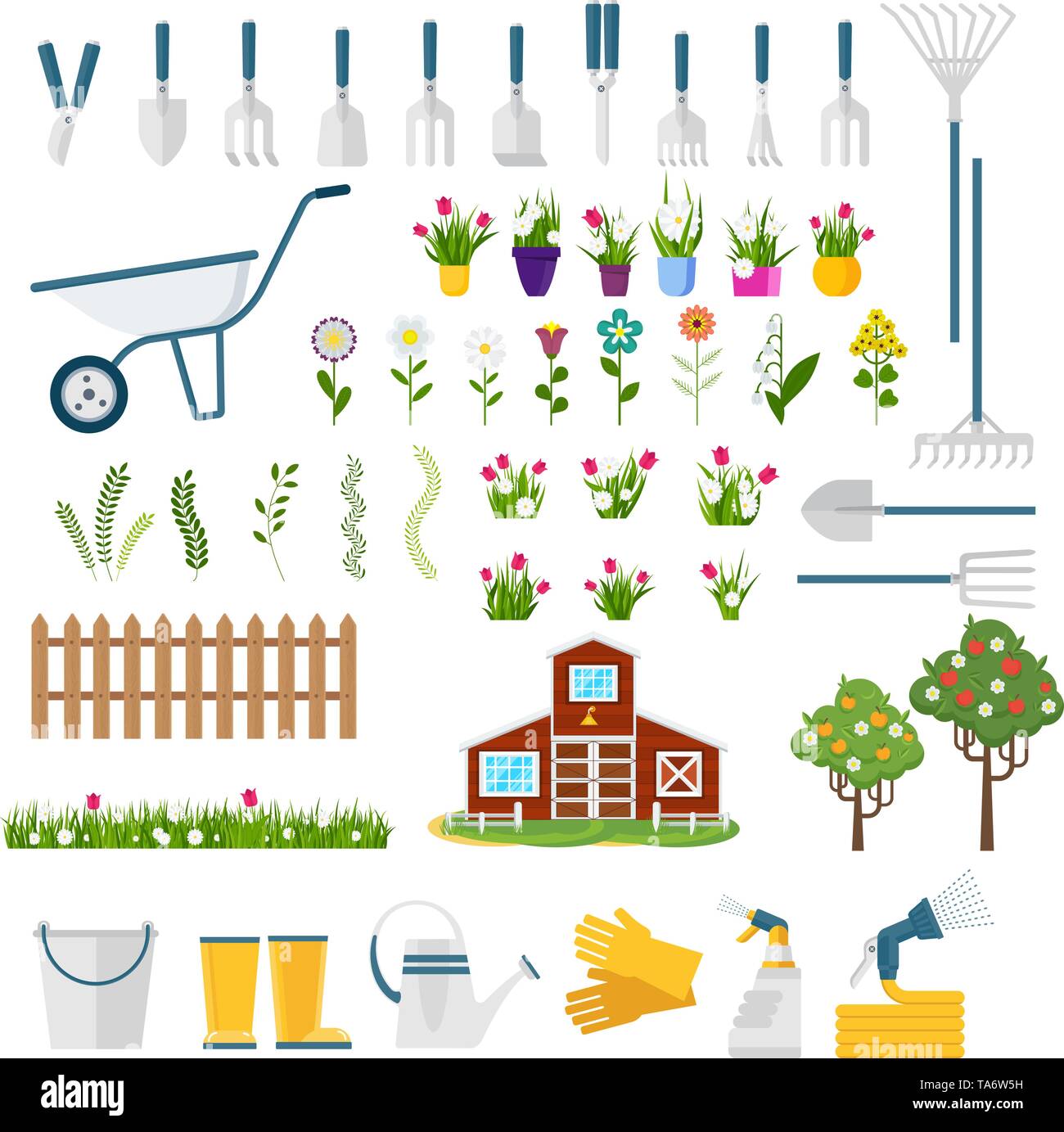 Grand ensemble d'outils de jardin Illustration de Vecteur