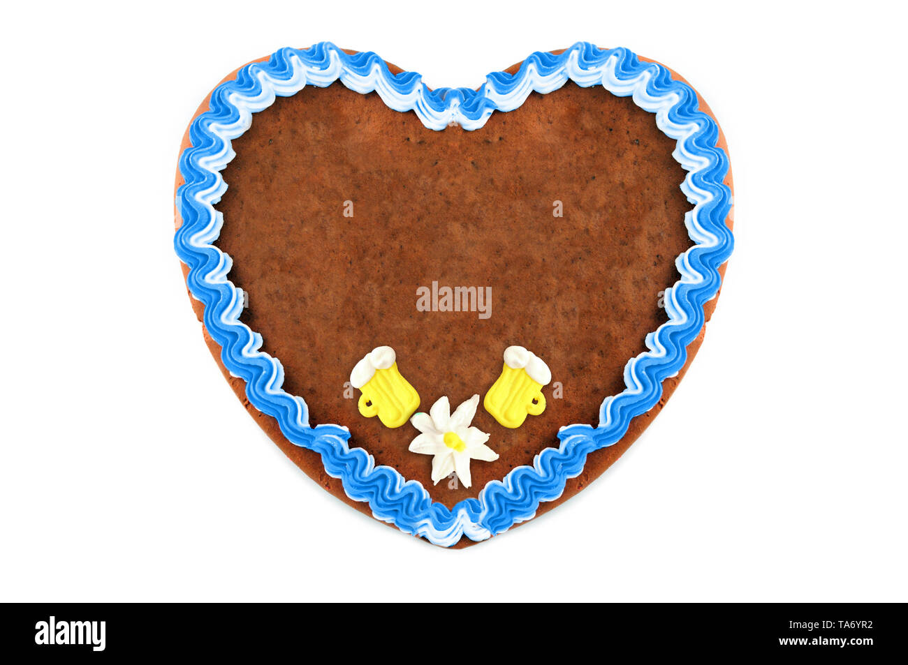 Gingerbread cookie coeur Oktoberfest avec ornements et copiez l'espace. Oktoberfest est un octobre fest de Munich Allemagne pour la bière et bavaroise. Banque D'Images
