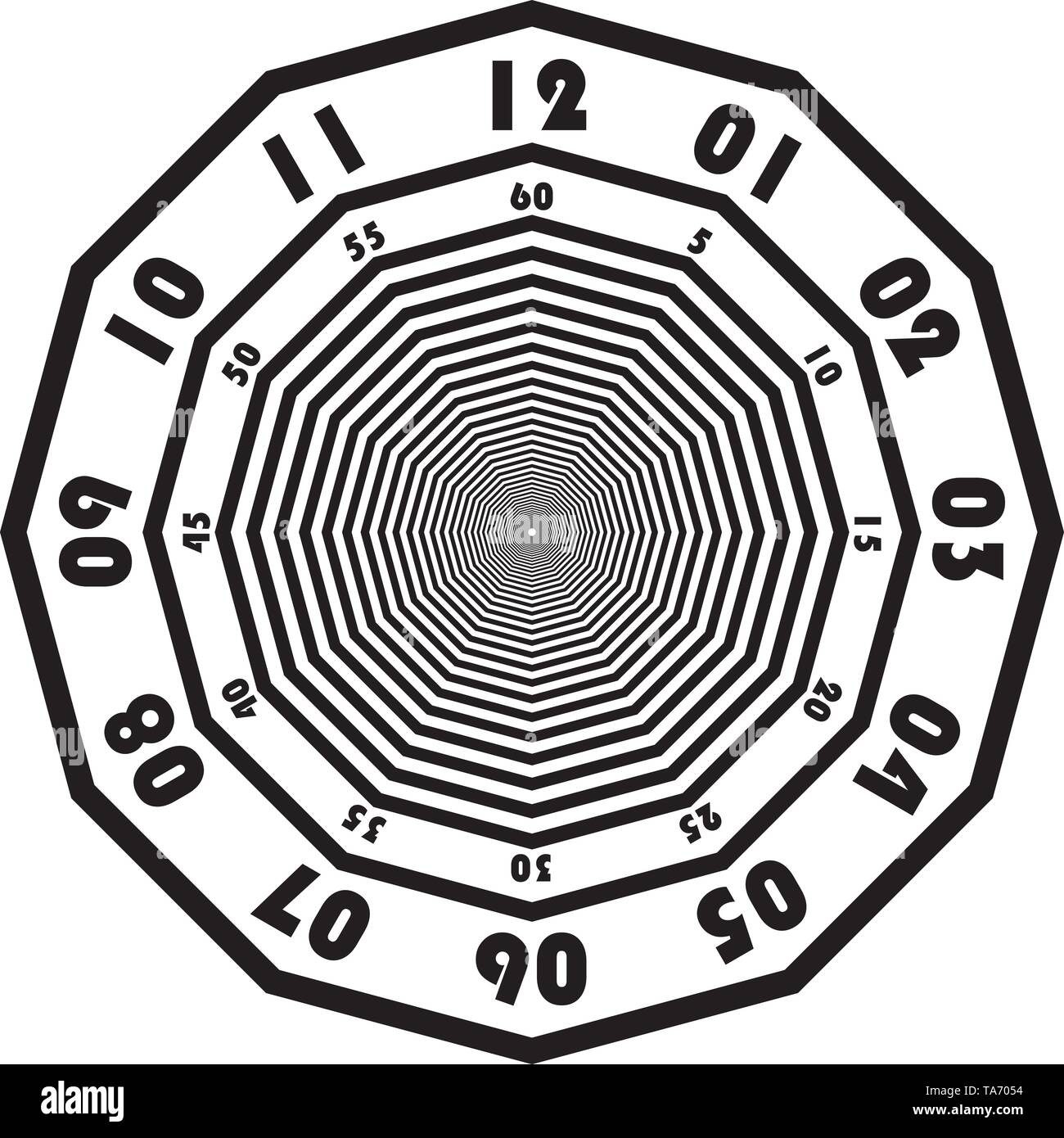 Cadran d'horloge panneaux noirs minutes et secondsl numéros sur fond transparent Illustration de Vecteur