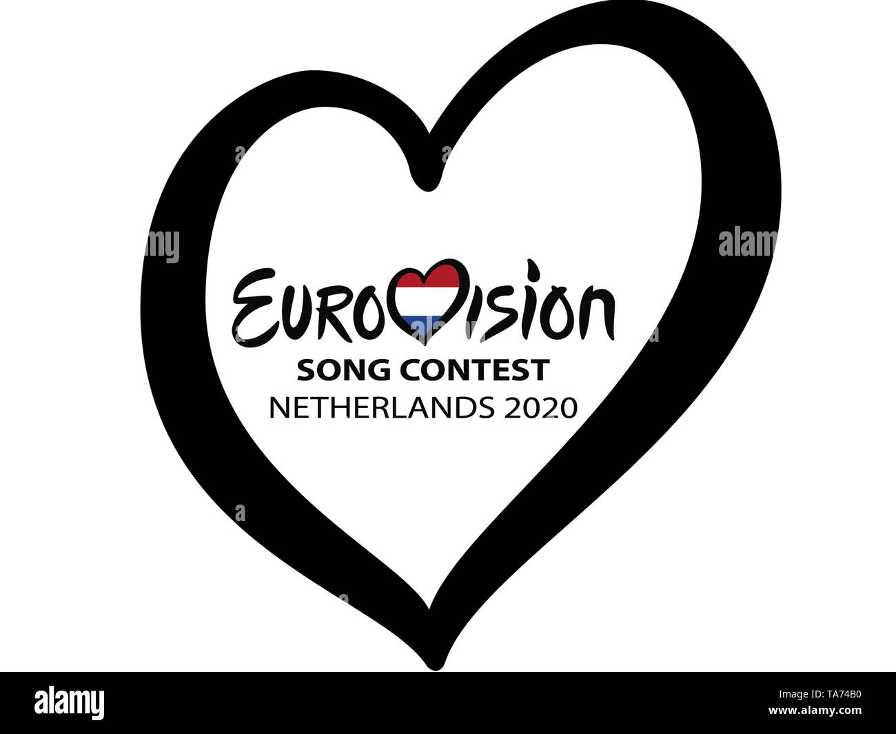 TEL AVIV, ISRAËL - Mai 2019 : Gagnant du Concours Eurovision de la Chanson 2019. Eurovision 2020 Pays-Bas texte coeur sur fond blanc Banque D'Images