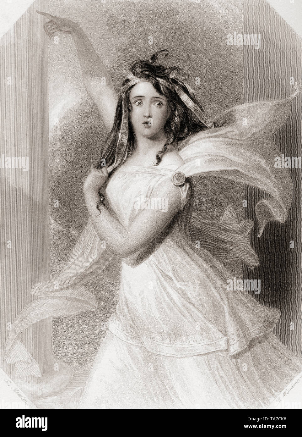 Cassandra. Personnage féminin principal de la pièce de Shakespeare Troilus et Cressida. Galerie de Shakespeare, publié c.1840. Banque D'Images