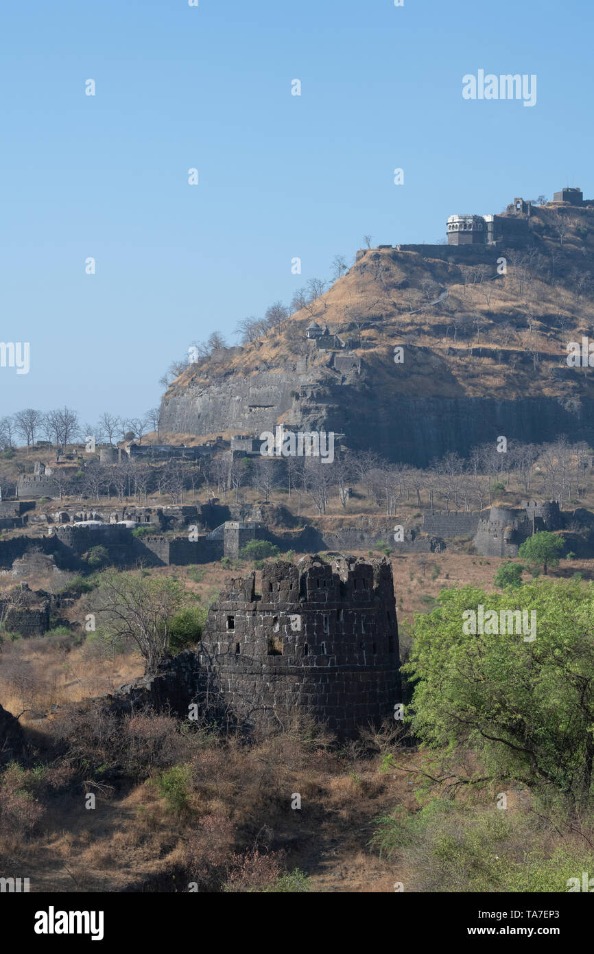 L'Inde, l'État du Maharashtra, Aurangabad, Daulatabad Fort Daulatabad, aka Deogiri (la colline des dieux) c. 13e siècle. L'un des mieux conservés du monde Banque D'Images
