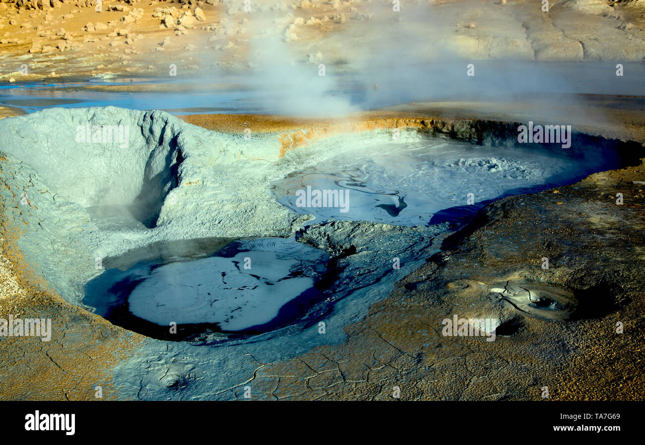 Zone géothermique près du lac Myvatn, boue de soufre Banque D'Images