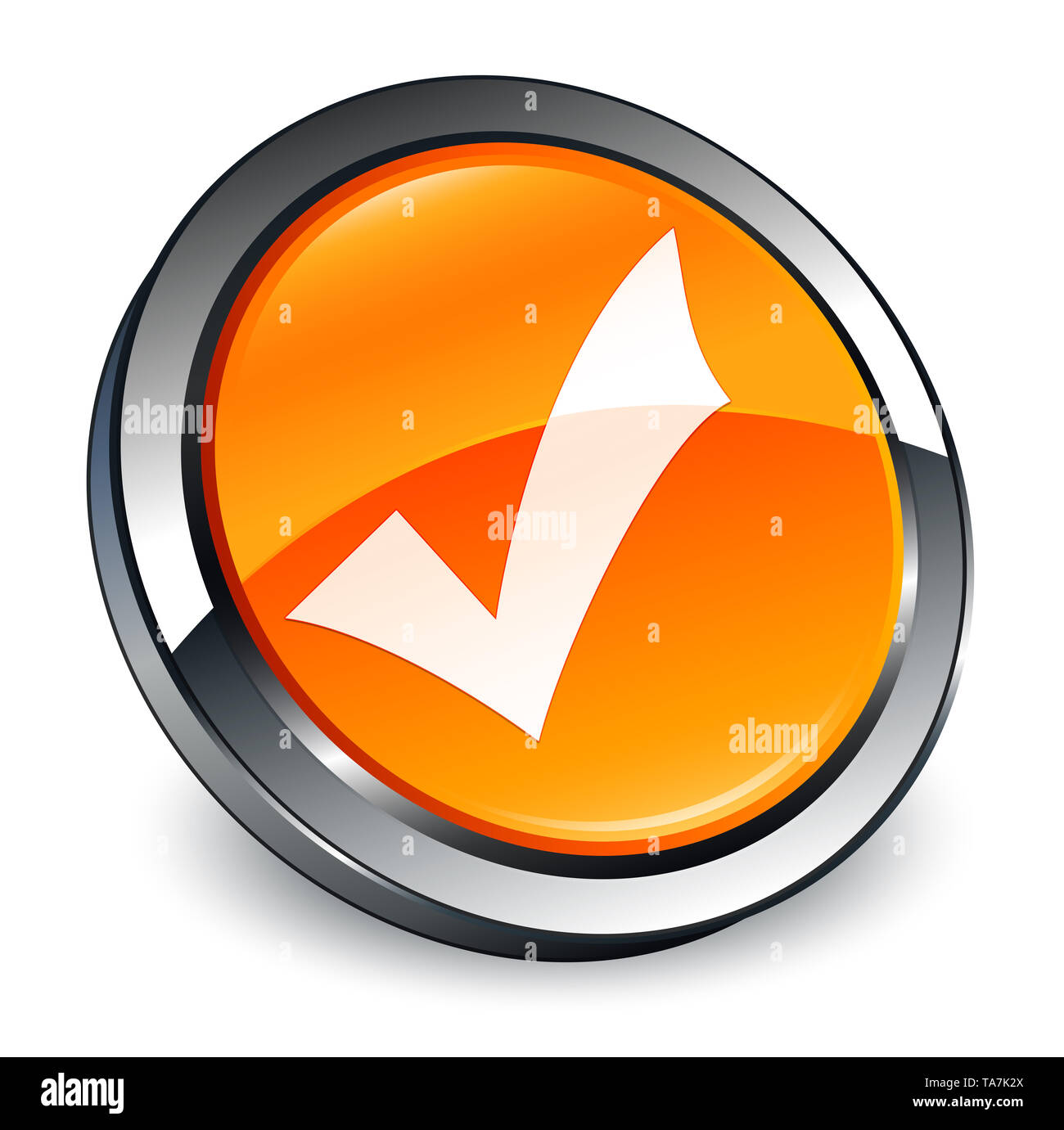 L'icône de validation isolé sur bouton rond orange 3d abstract illustration Banque D'Images
