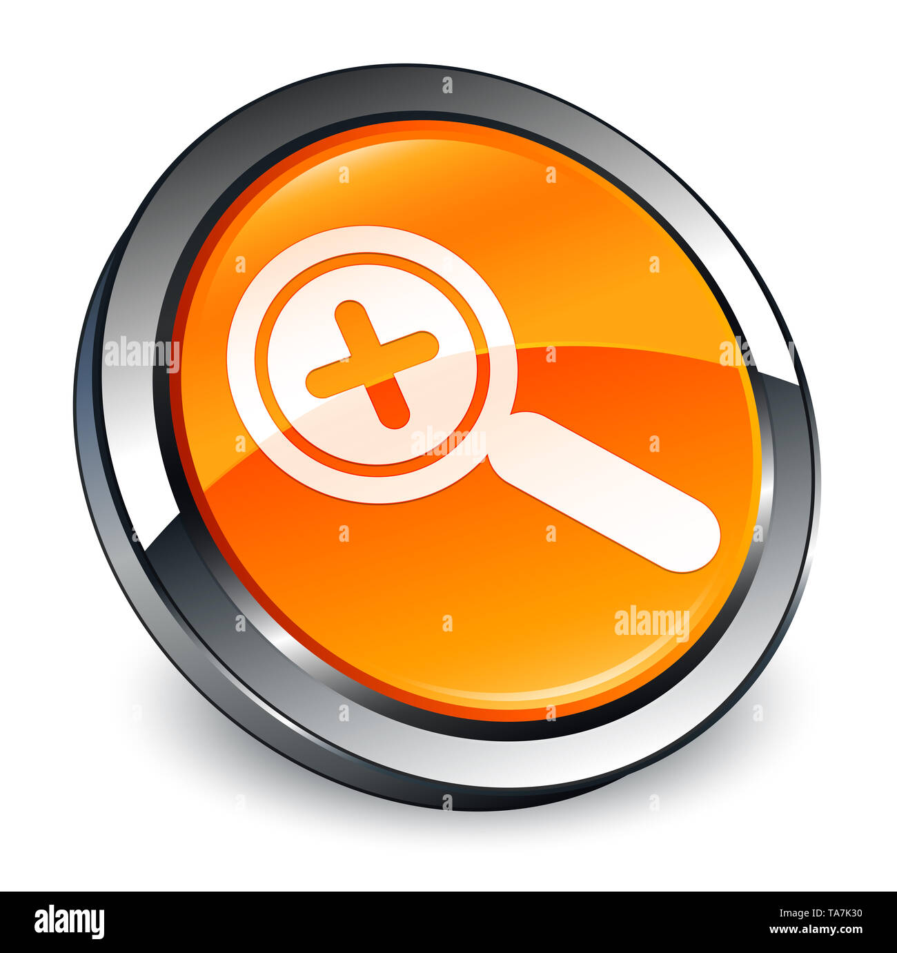 Dans l'icône Zoom isolé sur bouton rond orange 3d abstract illustration Banque D'Images