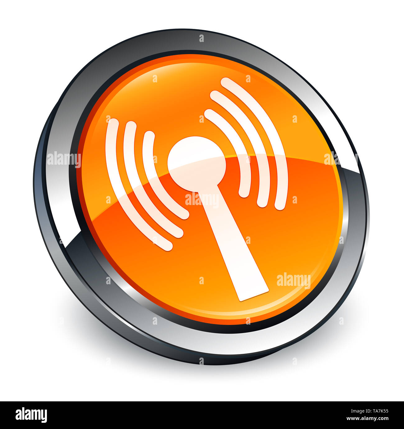 L'icône de réseau local sans fil isolé sur bouton rond orange 3d abstract illustration Banque D'Images