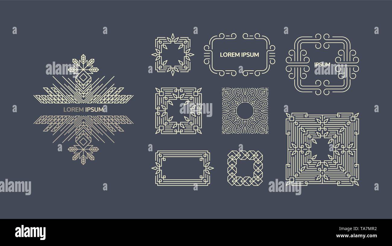 Cadre rétro avec place pour le texte. Élément de décoration vintage. L'illustration pour la commercialisation et la présentation d'affaires. Line Art Design pour les invitations, Po Illustration de Vecteur