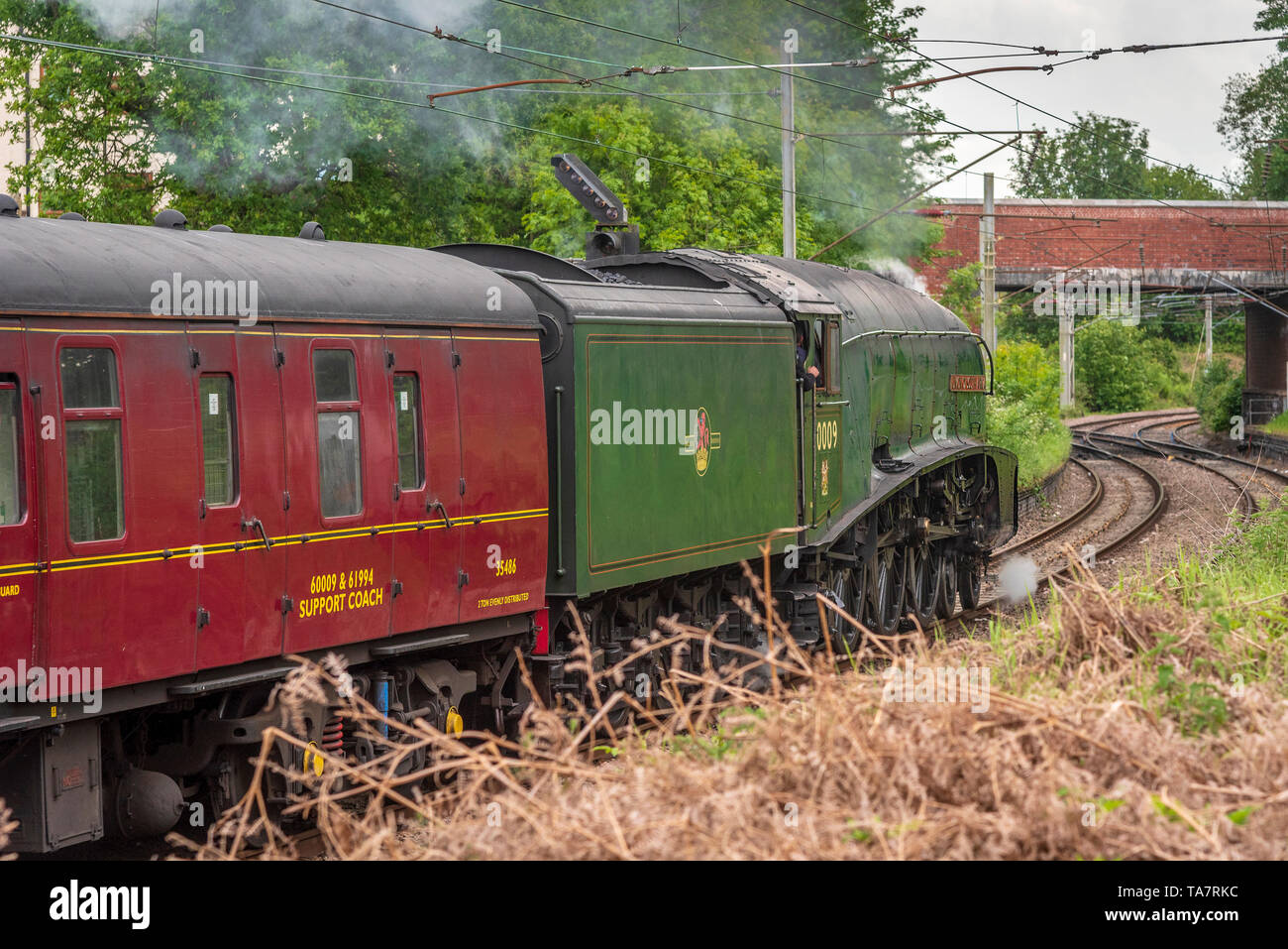 Une locomotive à vapeur Pacific heritage4 l'Union d'Afrique du Sud. Vu à Golborne Junction sur la West Coast Main Line. Banque D'Images