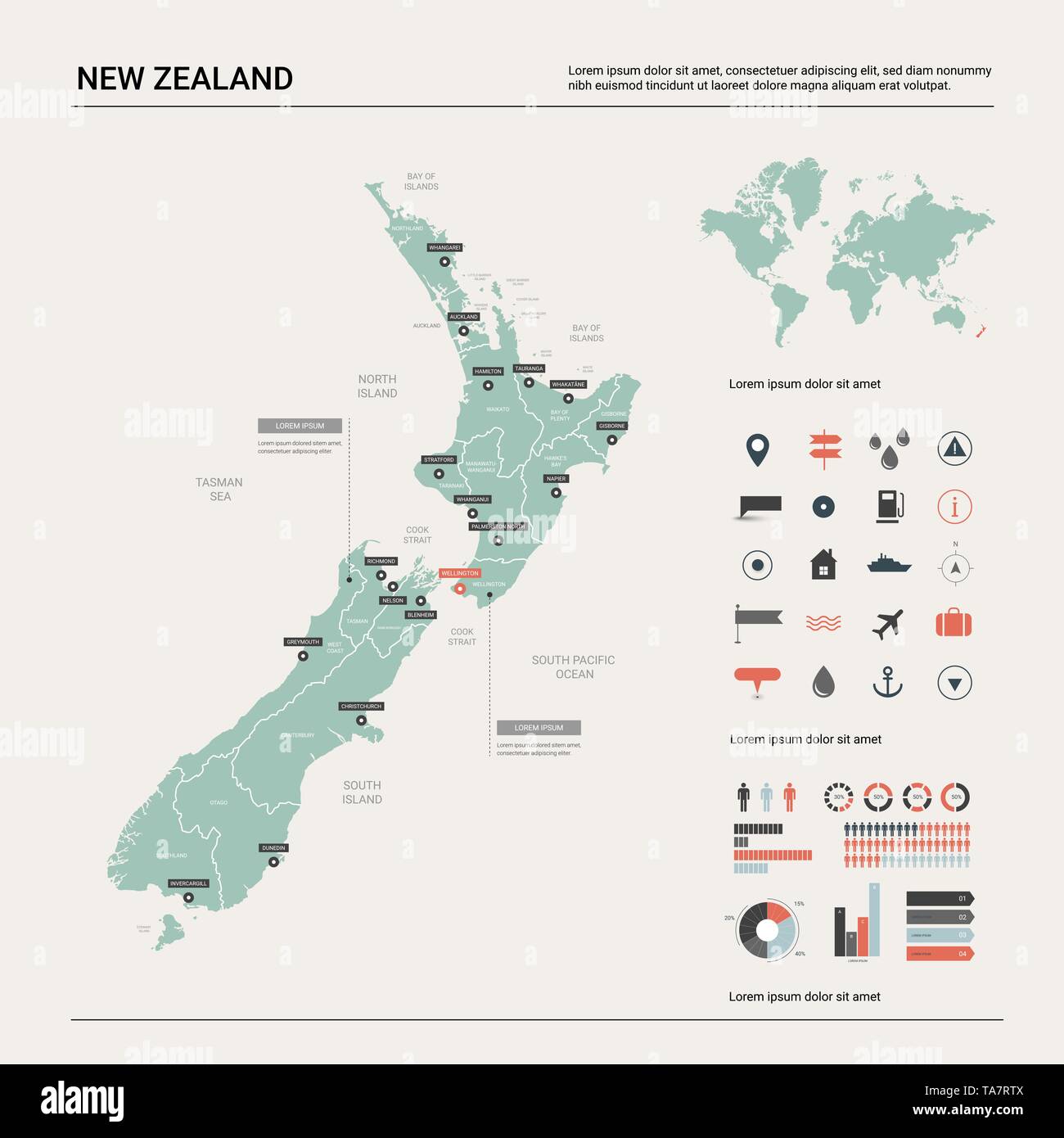 Carte Vectorielle De La Nouvelle Zélande Carte Pays Avec La