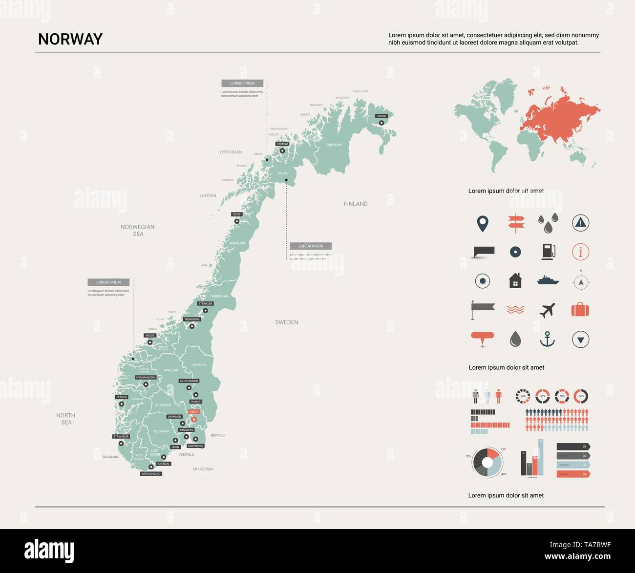 Carte Vectorielle De La Norvège Carte Pays Avec La Division