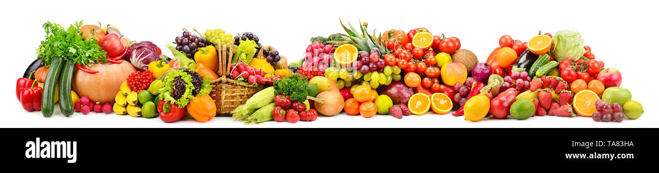 Grande collection de fruits et légumes pour la santé utiles isolé sur fond blanc. Banque D'Images