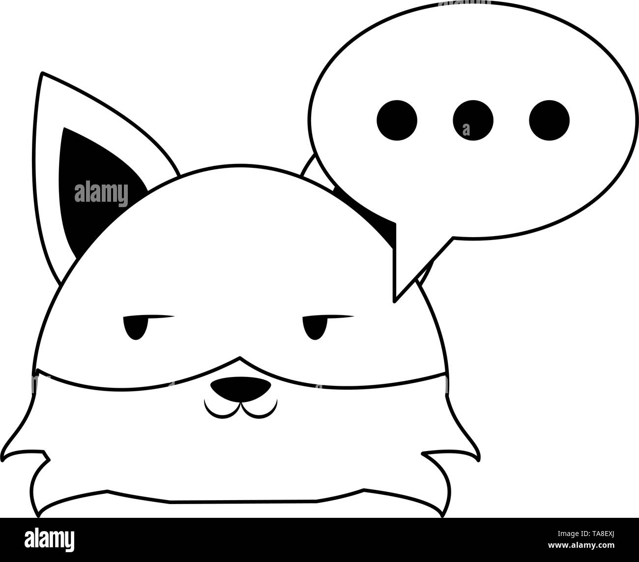 Cute cartoon animal fox en noir et blanc Illustration de Vecteur