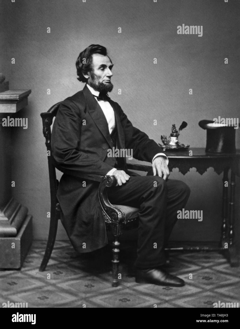 Un portrait de assis le président américain Abraham Lincoln, photo de Alexander Gardner, Washington DC, USA, 1861 Banque D'Images