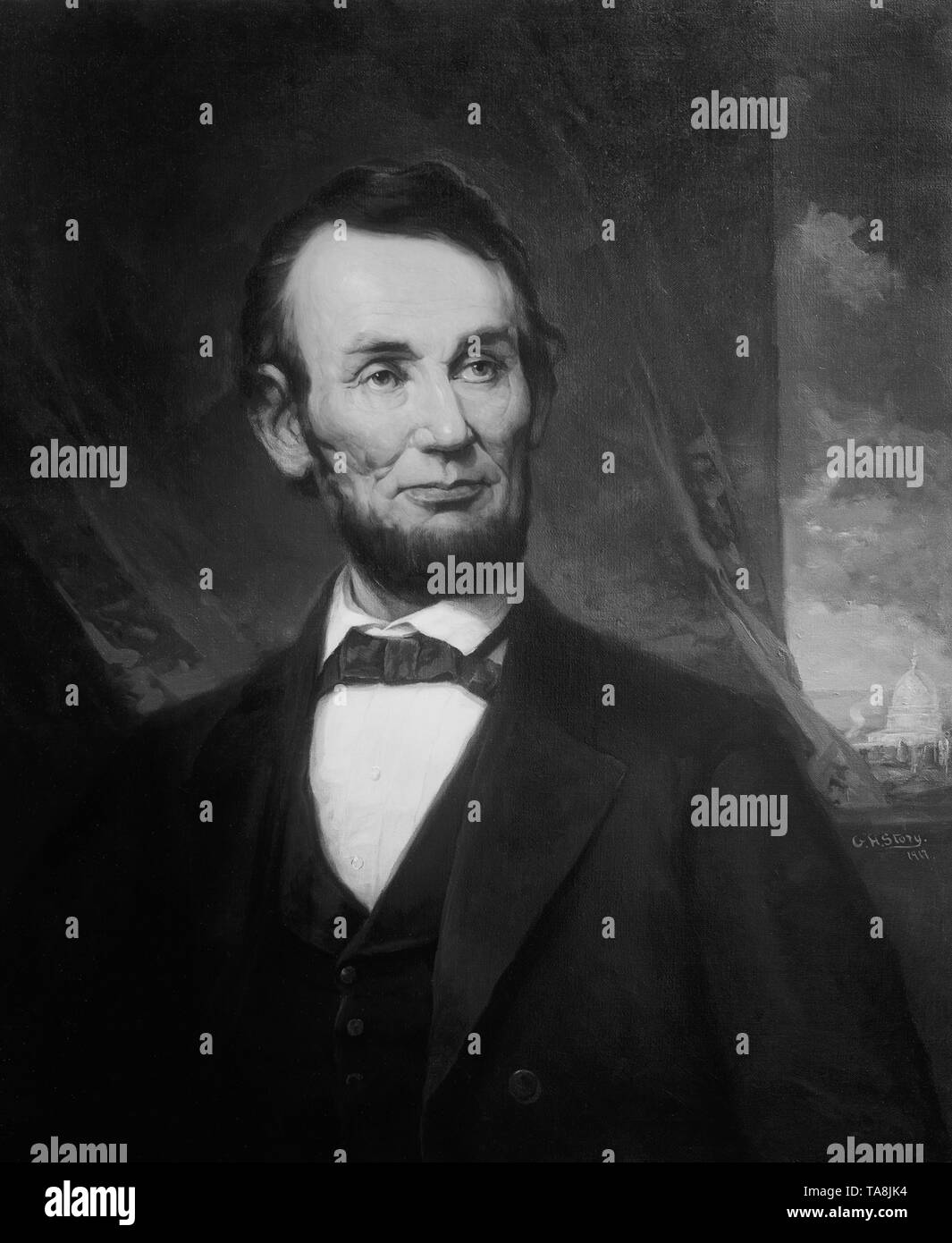 Head and shoulders Portrait du président américain Abraham Lincoln, l'artiste George Henry Story, Detroit Publishing Company, 1917 Banque D'Images