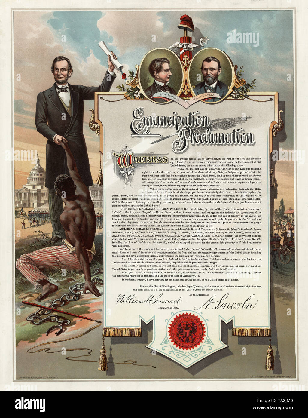 Copie de la proclamation d'émancipation d'Abraham Lincoln, Henderson, Achert Krebs, Lith. Co., Cincinnati, Ohio, 1890 Banque D'Images