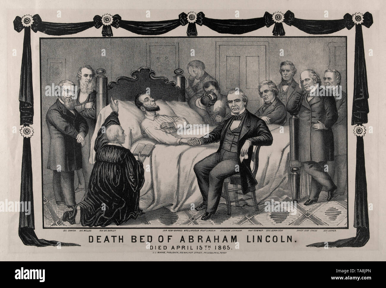 Mort d'Abraham Lincoln, est mort le 15 avril 1865, J.J. Magee, 1865 Éditeurs Banque D'Images