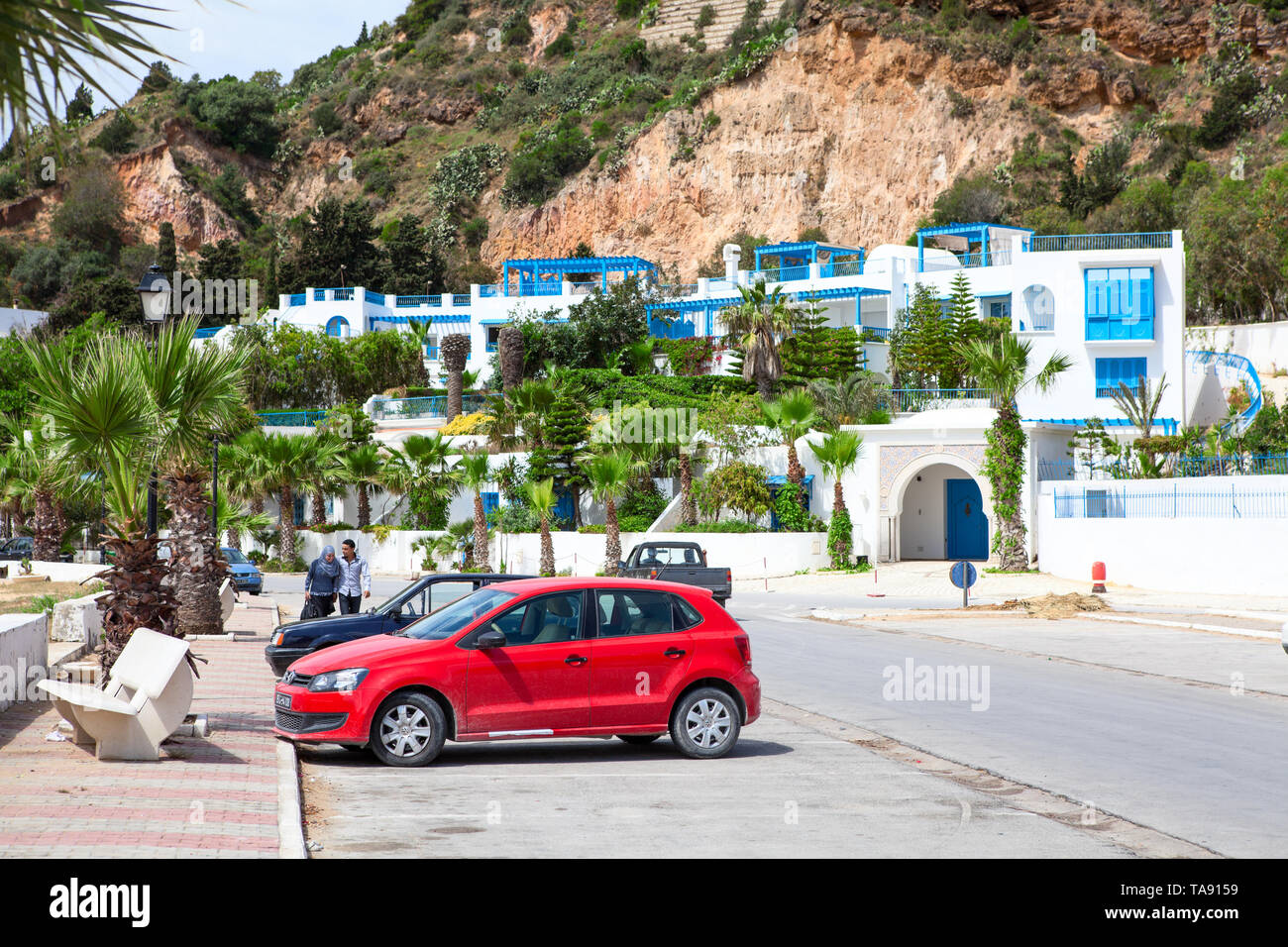 SIDI BOU Saïd, Tunisie, Afrique-vers mai, 2012 : village bleu et blanc de Sidi Bou Said. Les maisons d'habitation sont sur le littoral et dans l'foothill. Sidi Bou Said i Banque D'Images