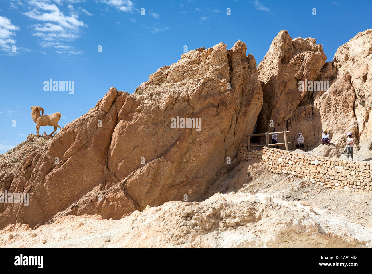 La sculpture de corne est dans l'oasis de Chebika à Tozeur, Tunisie, Afrique Banque D'Images