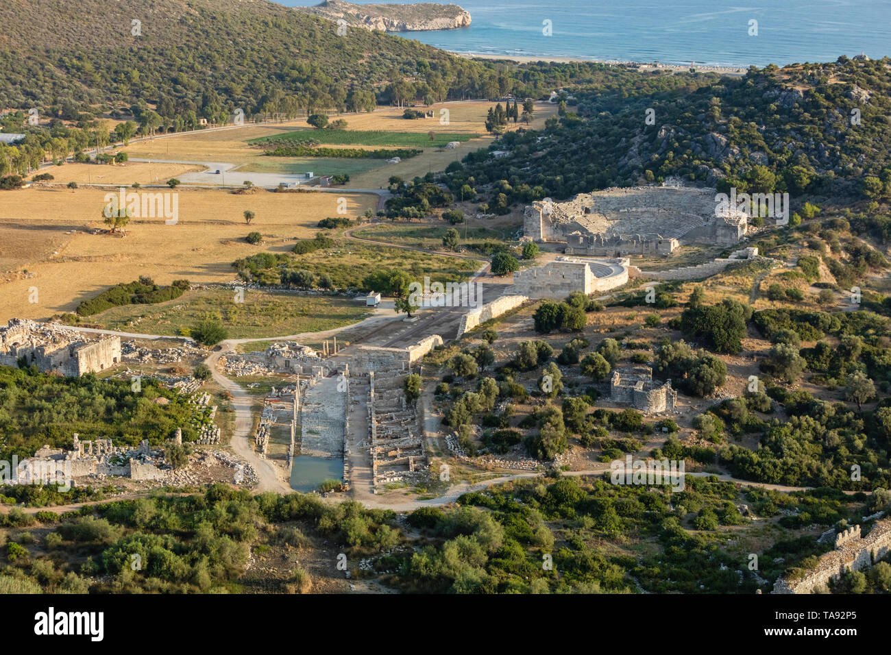 Vue aérienne de la ville antique de Patara, Antalya, Turquie Banque D'Images