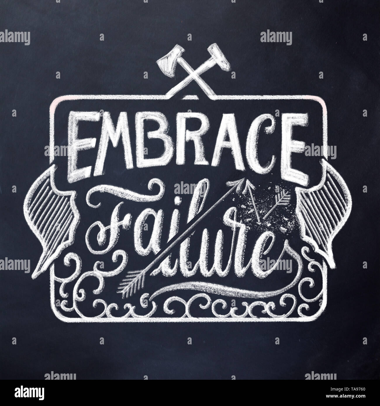 Embrasser la main de motivation - design lettrage avec la craie sur tableau noir Banque D'Images