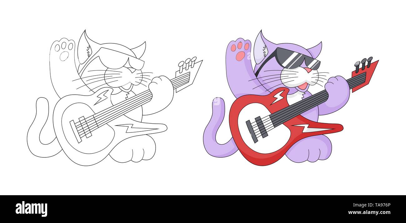 Encore De Cartoon Animal Chat Enfantin Avec La Guitare La Page A Colorier Pour Les Enfants Image Vectorielle Stock Alamy Encore De Cartoon Animal Chat Enfantin Avec La Guitare La Page A Colorier Pour Les Enfants Image Vectorielle Stock Alamy