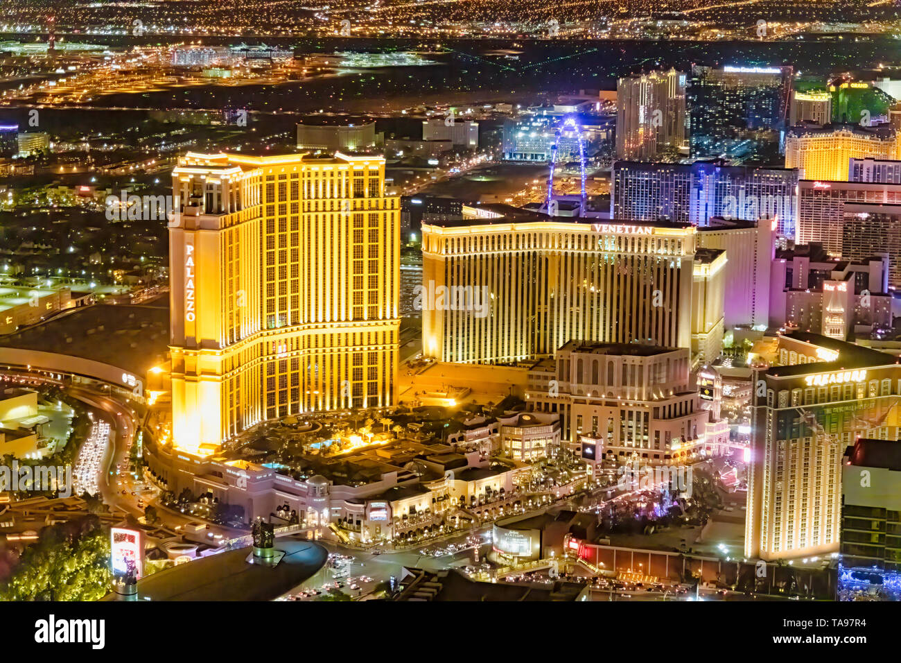 LAS VEGAS, NV - 29 juin 2018 : Vue de nuit sur la ville principale des casinos. Las Vegas est connue sous le nom de Sin City, ville des lumières, le jeu capitale de la Wor Banque D'Images