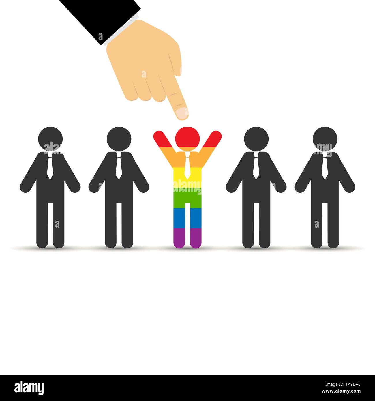 Doigt de la part de points la personne dans la foule peint en couleur LGBT, modèle plat Illustration de Vecteur