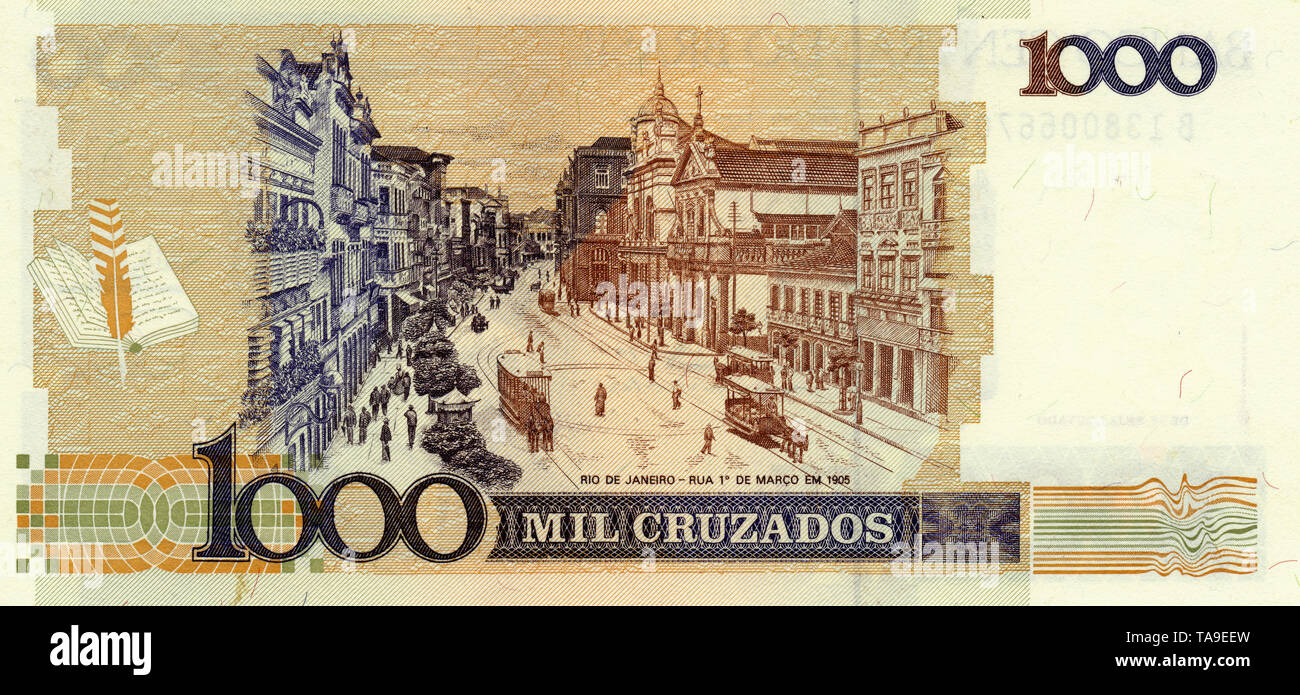 Aus Brasilien, 1000 Billets Cruzados, 1986, Rio de Janeiro, Zua de Marco, 1905 Banque D'Images