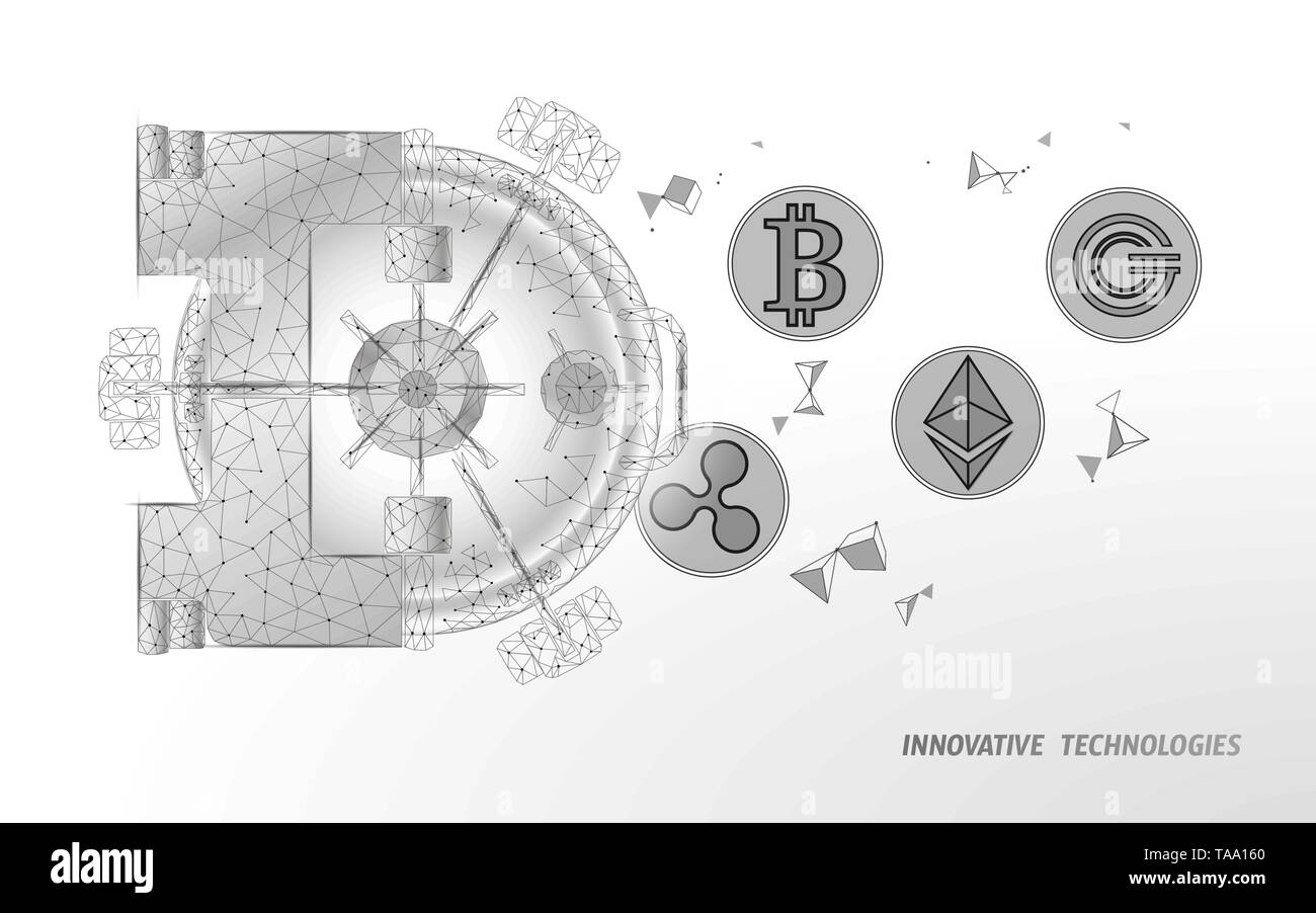 Banque d'avion bleu poly bas porte. La sécurité des données la vie privée de stockage. Protéger la sécurité de l'information 3D concept cryptocurrency. Protection antivirus finances Illustration de Vecteur