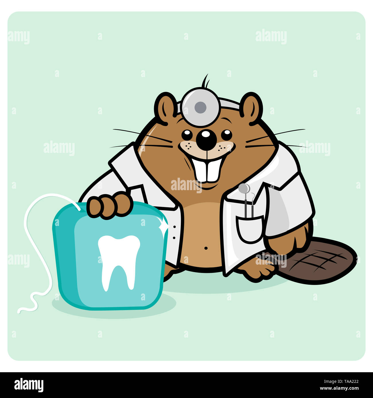 Illustration d'un dentiste de castors cute smiling, un fil dentaire. Banque D'Images