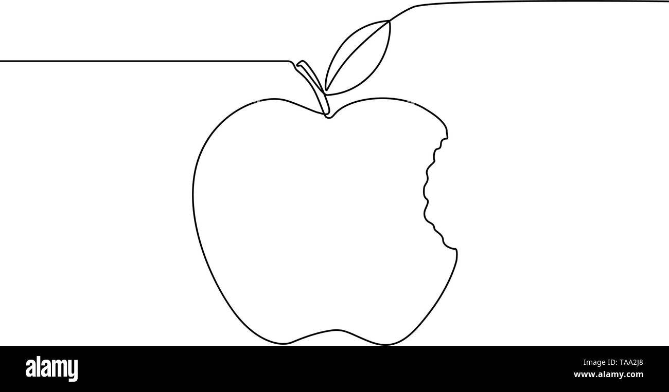Ligne continue mordu apple avec feuille. Vector illustration. Illustration de Vecteur