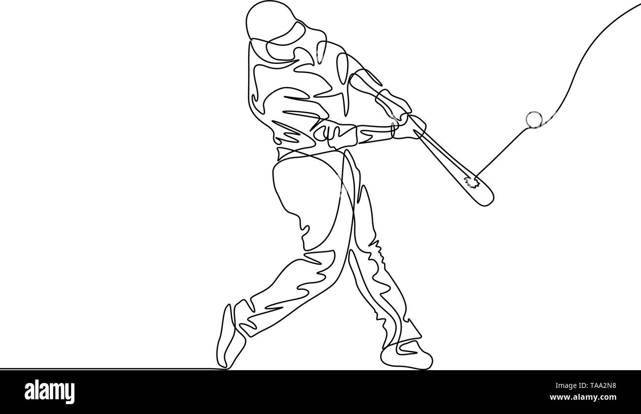 Ligne continue de baseball batter frapper la balle Illustration de Vecteur