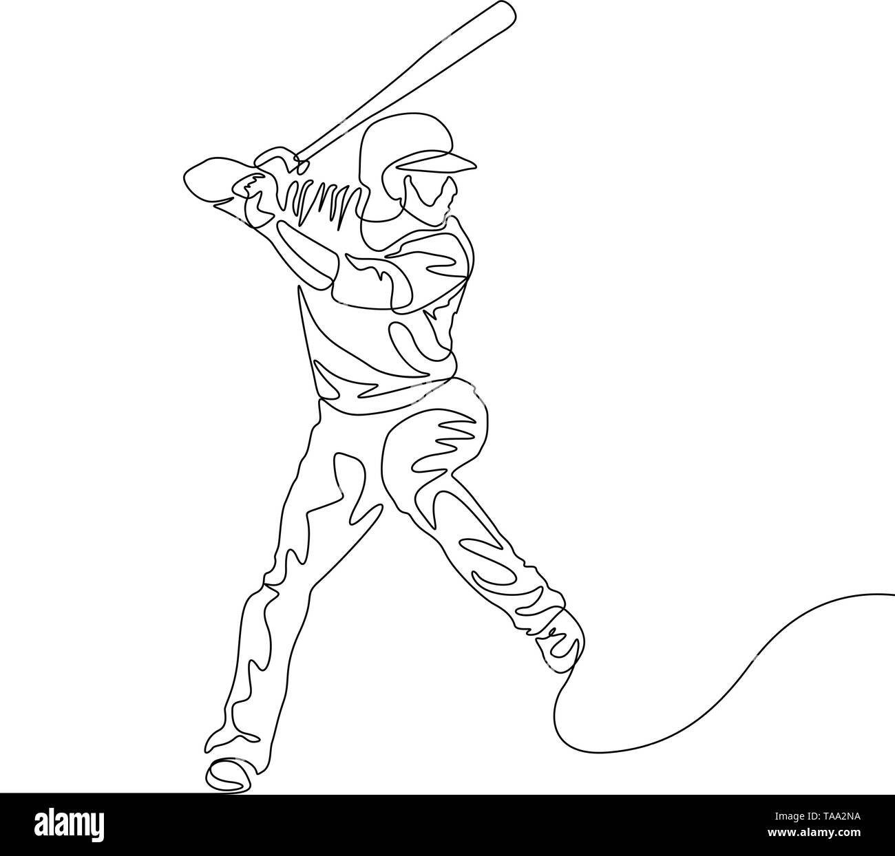 Ligne continue de baseball batter va frapper la balle Illustration de Vecteur
