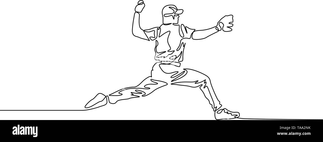 Ligne continue de baseball pitcher lancer la balle Illustration de Vecteur