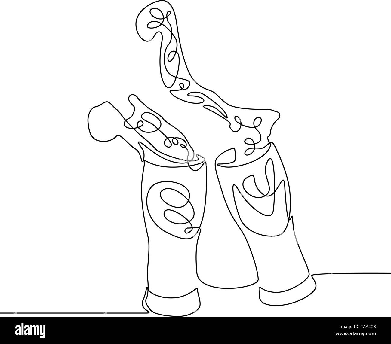 Ligne continue clinking verres de bière créer de grandes éclaboussures. Vector illustration. Illustration de Vecteur