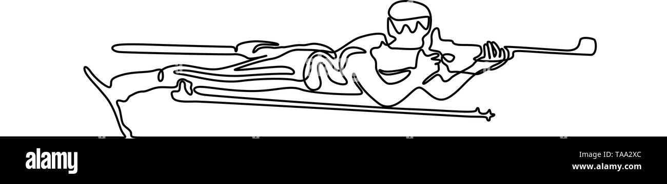 Ligne continue couché du biathlète vise. Vector illustration. Illustration de Vecteur
