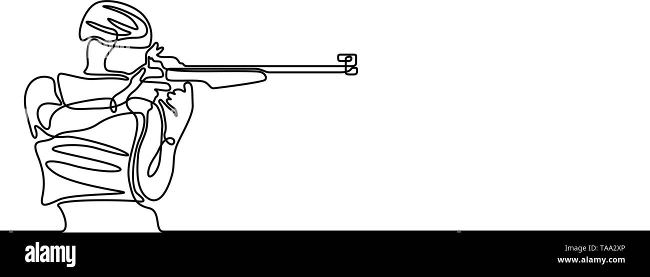 Ligne continue du biathlète vise, Jeux olympiques d'illustration vectorielle. Illustration de Vecteur