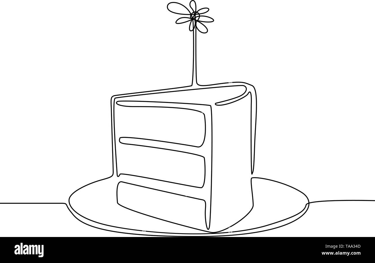 Ligne continue du gâteau avec bougie. Concept de vacances ou d'anniversaire. Vector illustration. Illustration de Vecteur