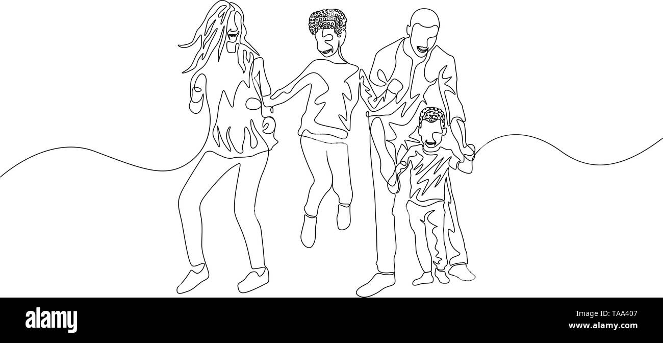 Une ligne continue la danse de famille heureuse. Concept de la famille Illustration de Vecteur