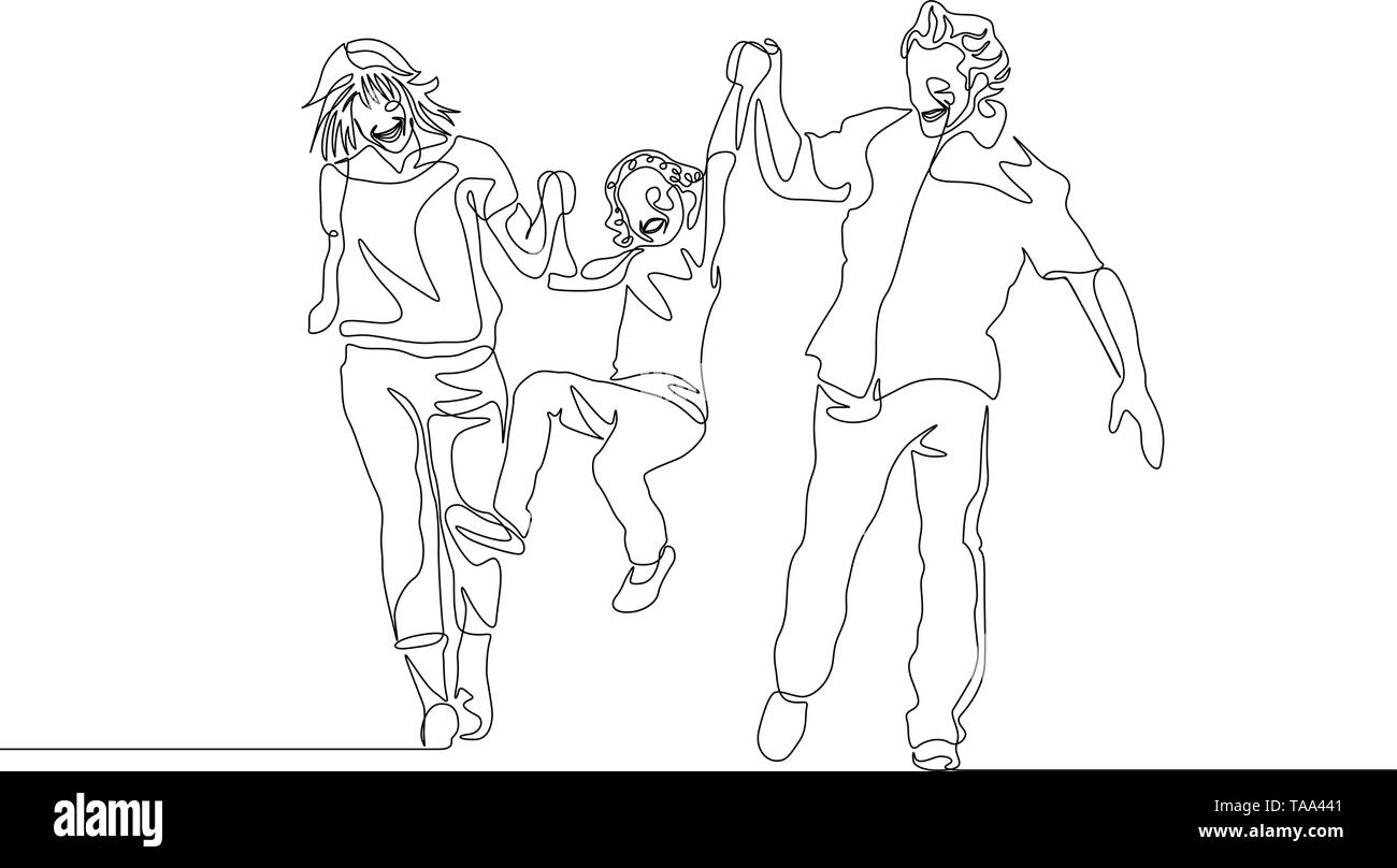 Une ligne continue à marcher ensemble et heureux en famille fils oscillante Illustration de Vecteur