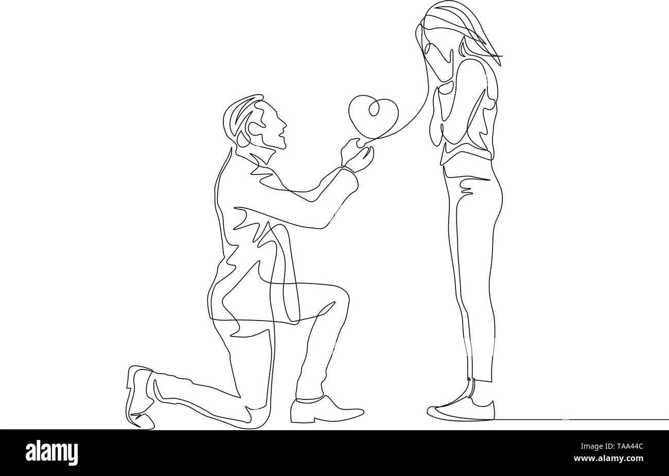 Une ligne continue l'homme faire une demande en mariage sur le genou Illustration de Vecteur